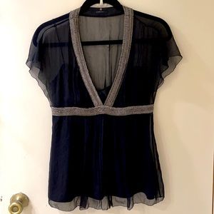 Ellie Tahari sheer embellished empire waist chiffon top